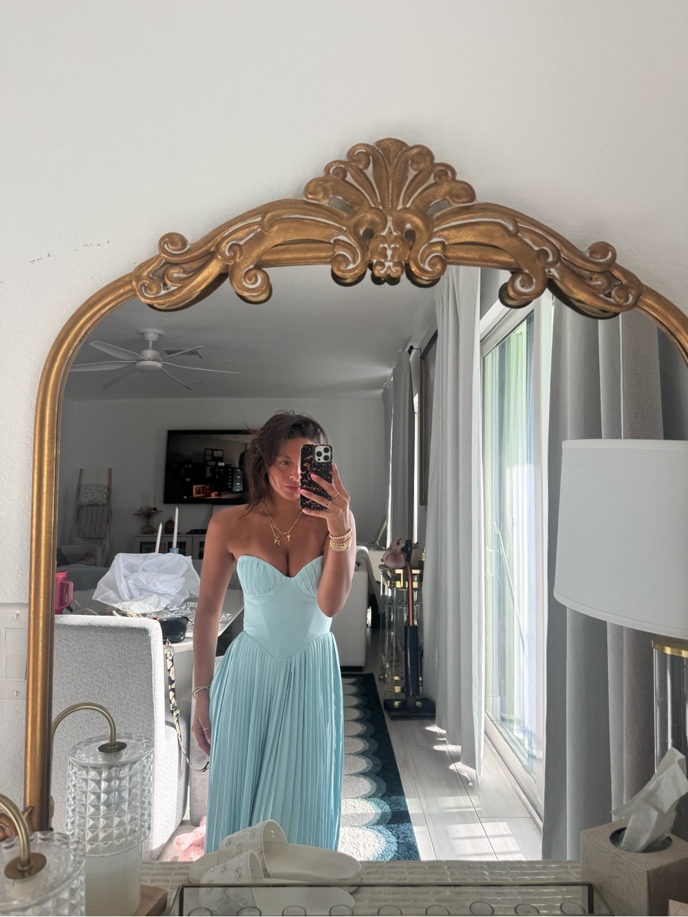House of CB Strapless Pleated Light Blue Gown - Picture 11 of 12